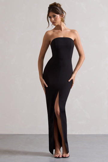 Cailin Black Strapless Split Maxi Dress